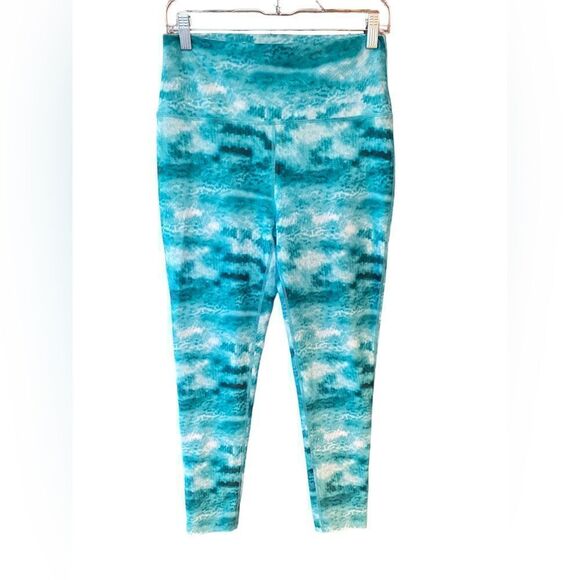 Loco Skaile Sz M Turquoise Ocean Waves Water Print Exercise Workout Leggings - Picture 1 of 5
